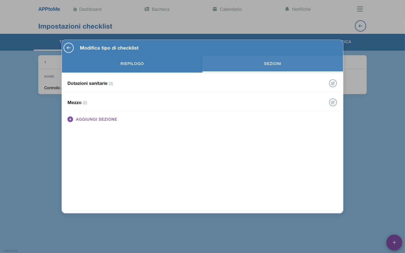 Scheda Sezioni di un tipo di checklist
