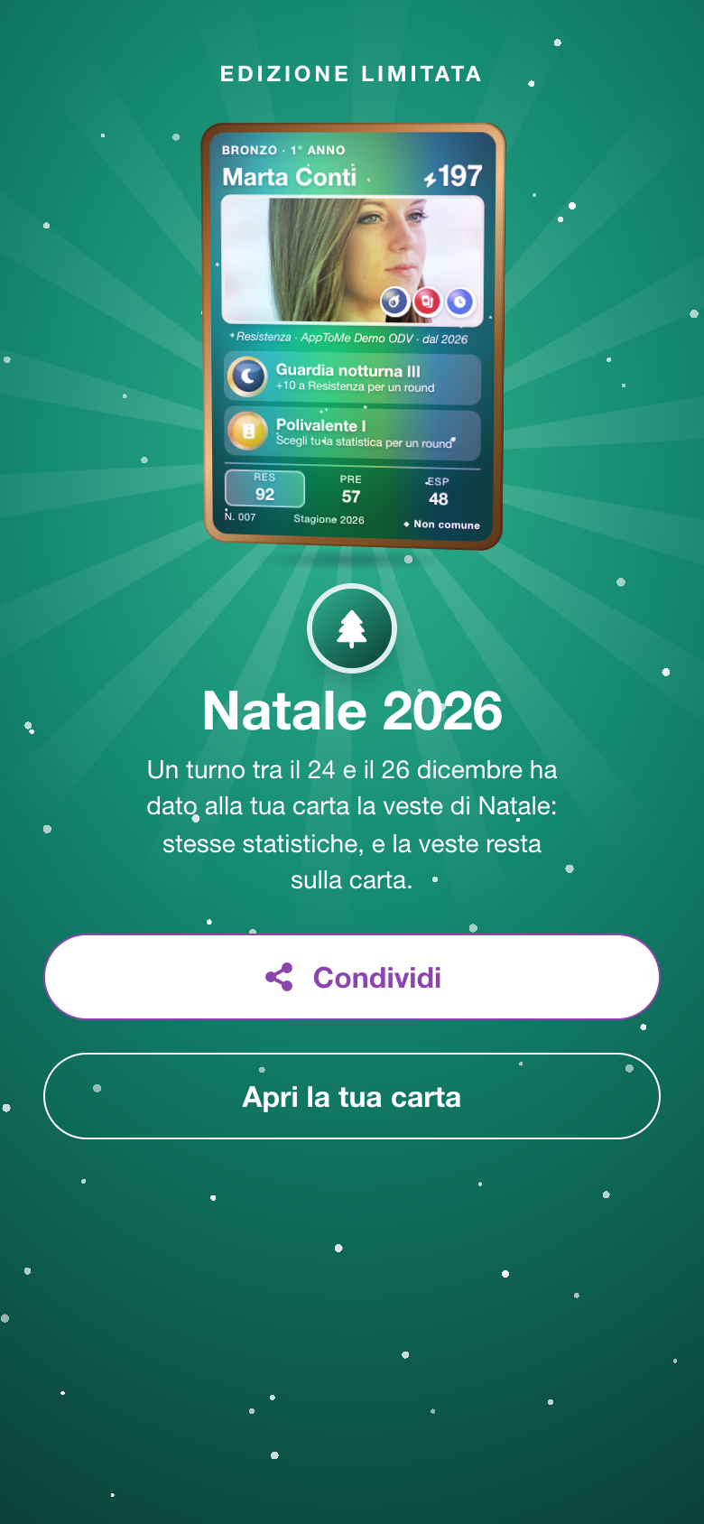 La veste di Natale 2026, con la carta olografica