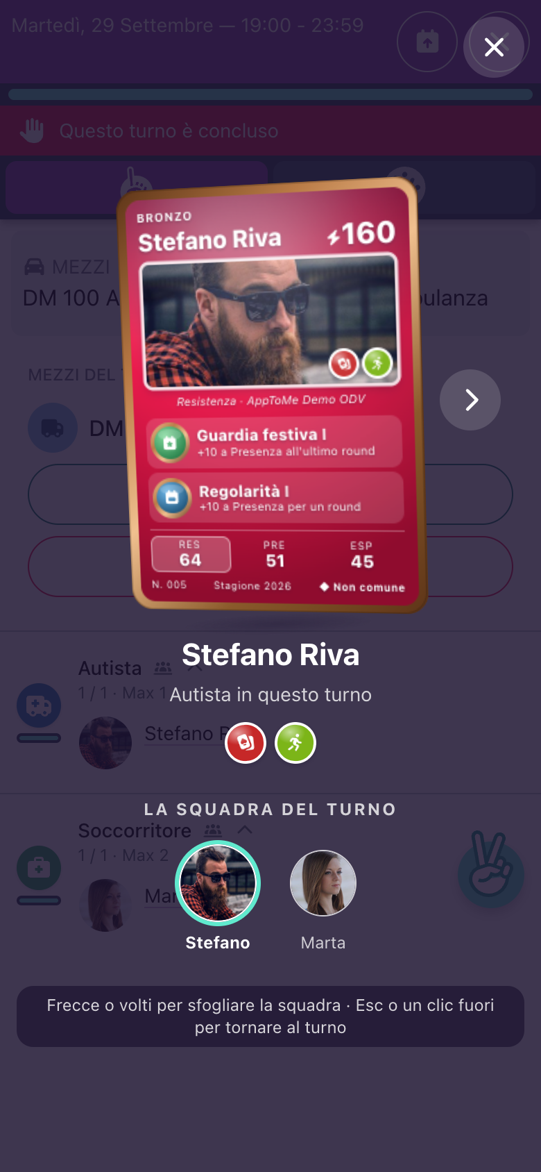 La carta di un compagno, con la squadra del turno
